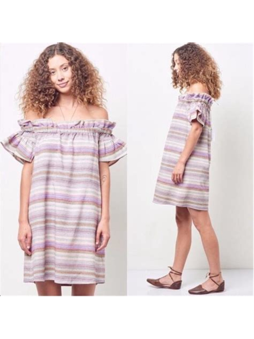 Anthropologie Corey Lynn Calter Striped Off-the-shoulder Dress M